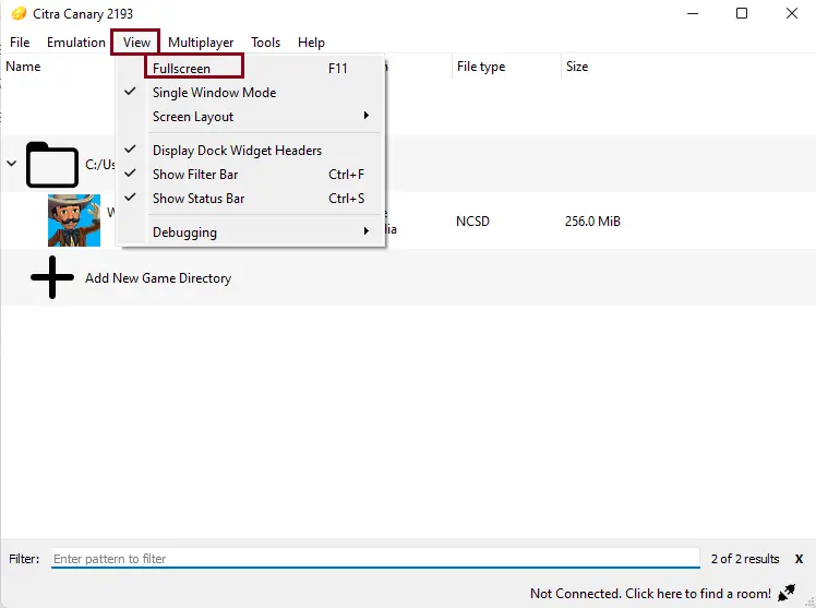 Citra emulator view full screen