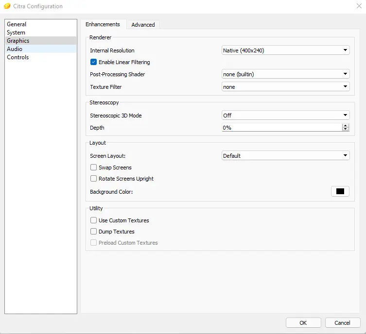 Citra player configuration graphics