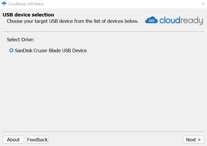 CloudReady USB device selection