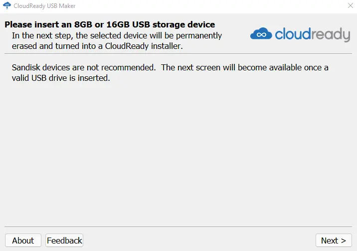 CloudReady insert a USB