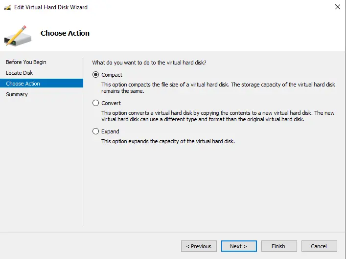 Compact virtual hard disk action