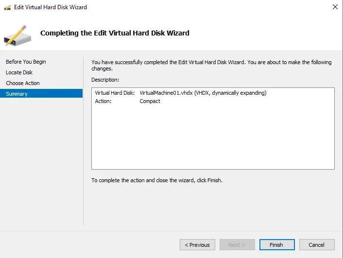 Compact virtual hard disk summary