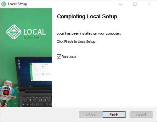 Completing local by flywheel setup