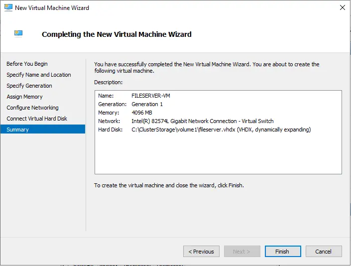 Completing new virtual machine wizard
