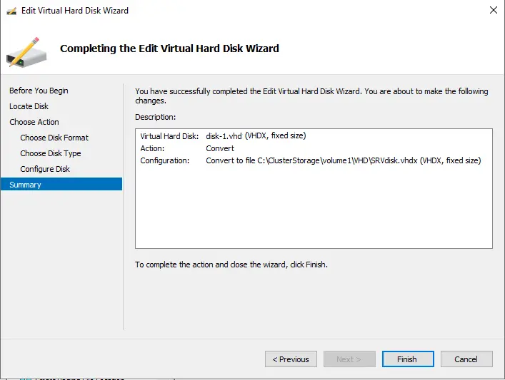 Completing the edit virtual hard disk