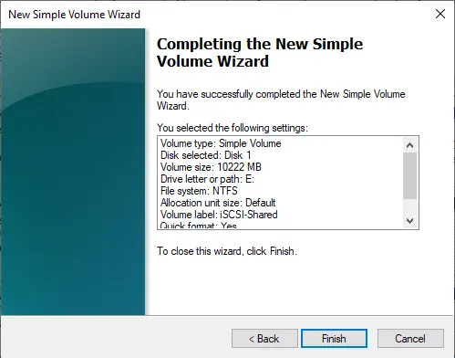 Completing-the-simple-volume-wizard