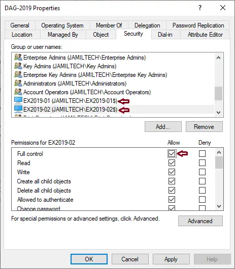 Computer account properties security full