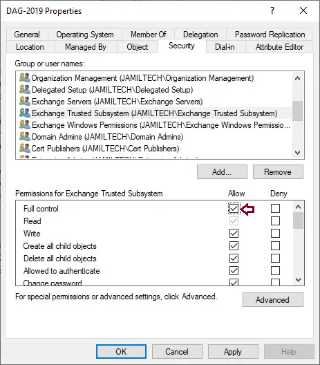 Computer account properties security