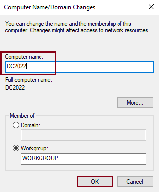 Computer name domain changes