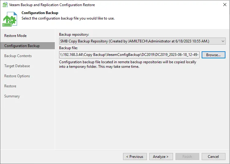 Configuration backup file Veeam