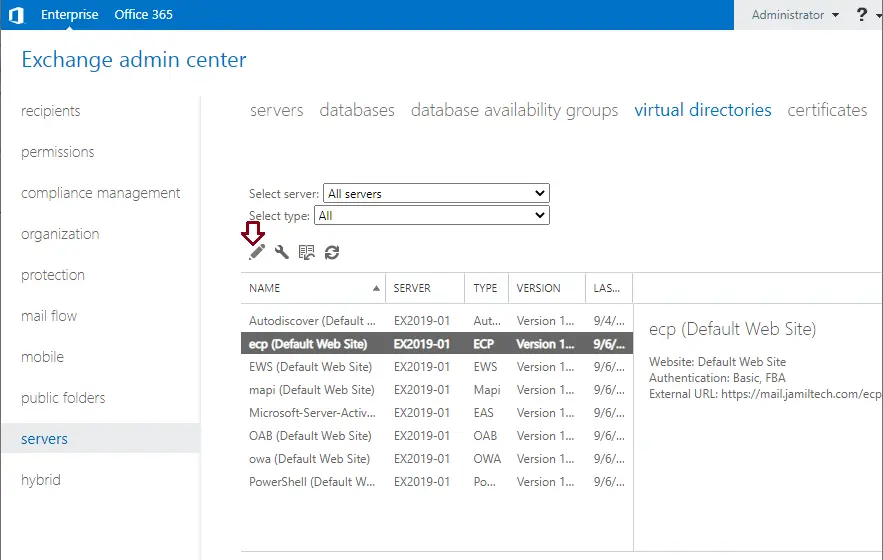 Configure ECP virtual directory exchange 2019