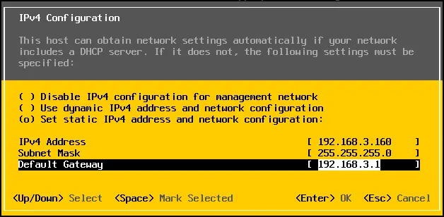 Configure ESXi server IPv4 configuration