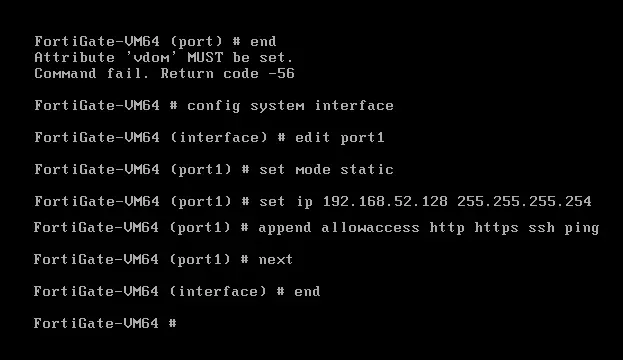 Configure Fortinet VM port1