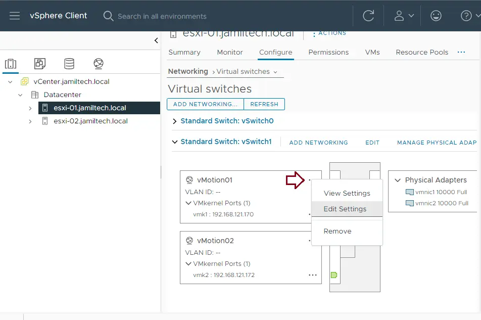 Configure Multiple NIC vMotion