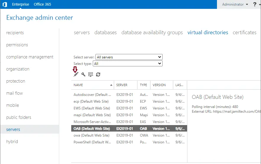 Configure OAB virtual directory exchange 2019