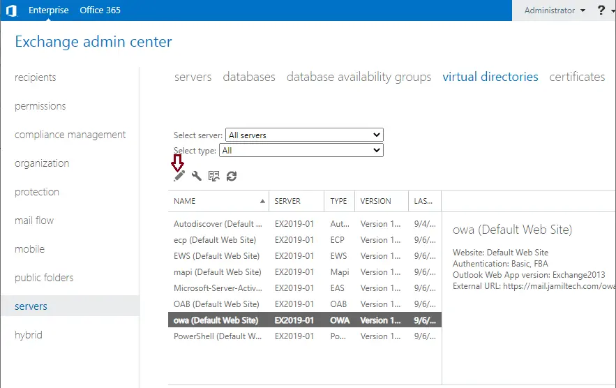 Configure OWA virtual directory exchange 2019