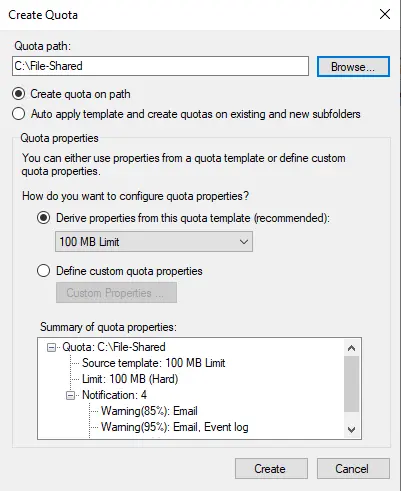 Configure Quotas in file server