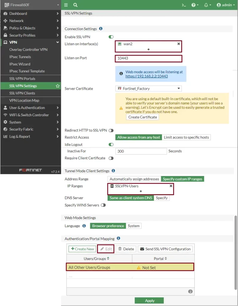 Configure SSL VPN on FortiGate Firewall