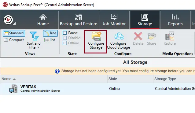 Configure Storage Backup Exec
