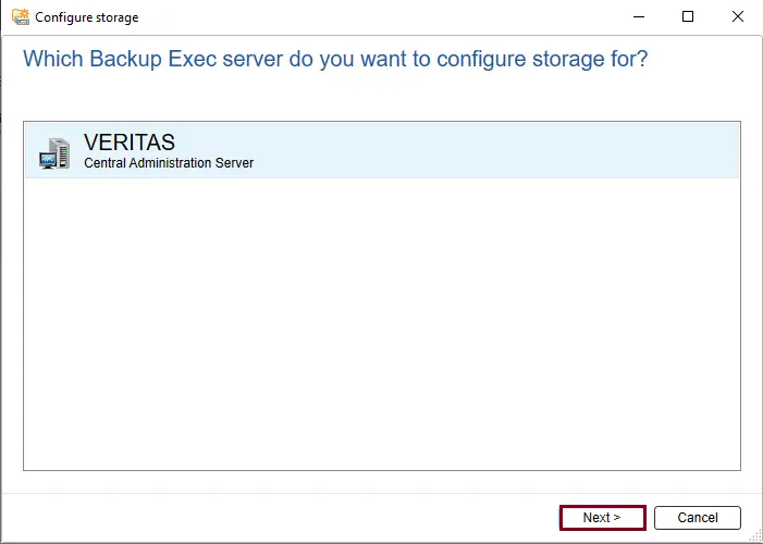 Configure Storage wizard Veritas