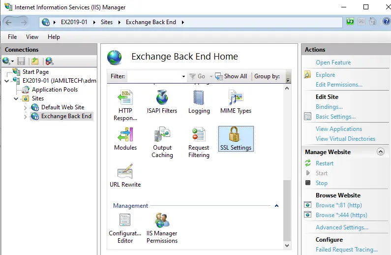 Configure URL redirection SSL settings