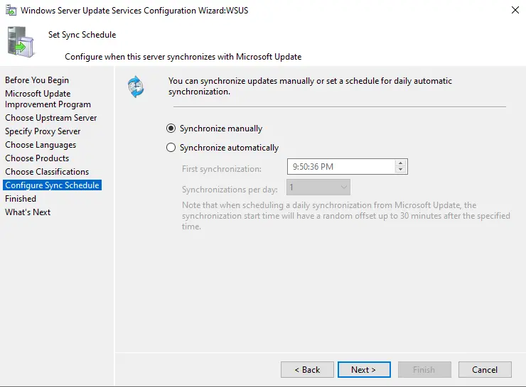 Configure WSUS Synchronization Schedule