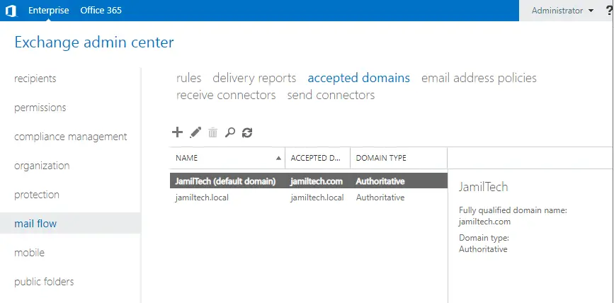 Configure accepted domain in exchange