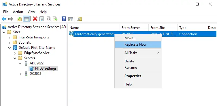 Configure active directory replication