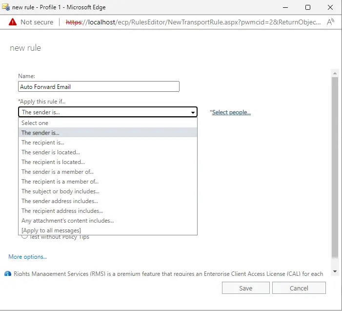 Configure automatic forwarding email