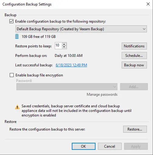 Configure backup setting Veeam