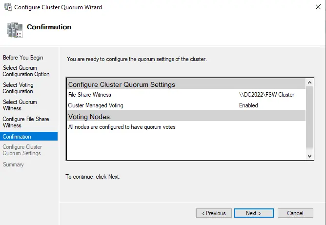 Configure cluster quorum confirmation