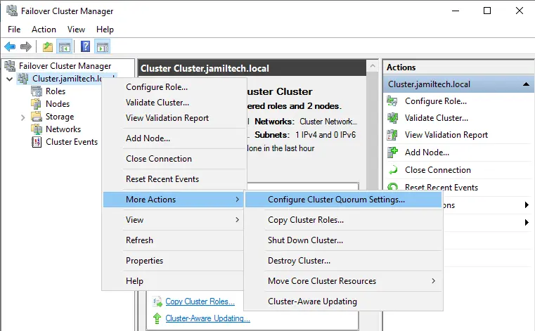 Configure cluster quorum settings