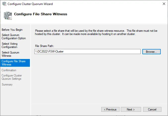 Configure cluster quorum witness