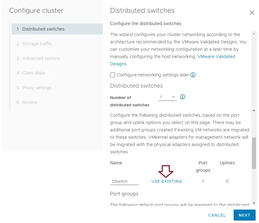 Configure cluster use distributed switch