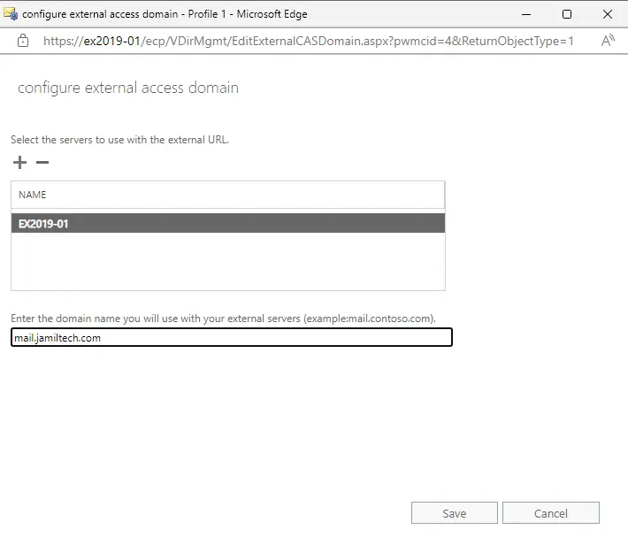 Configure external access domain exchange