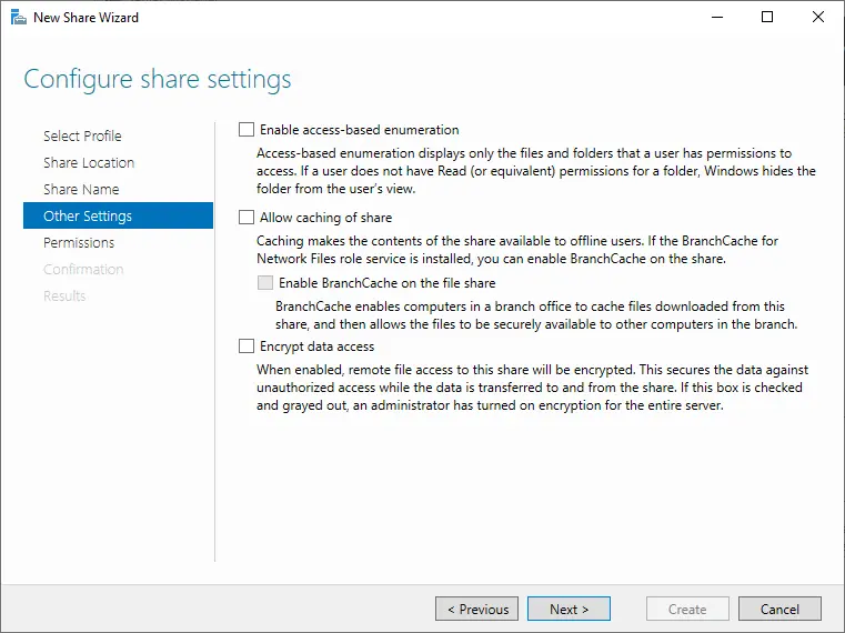 Configure file share witness share settings