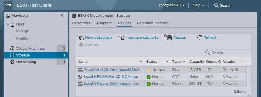 Configure iSCSI datastore ESXi