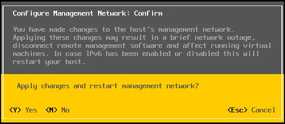 Configure management network confirm