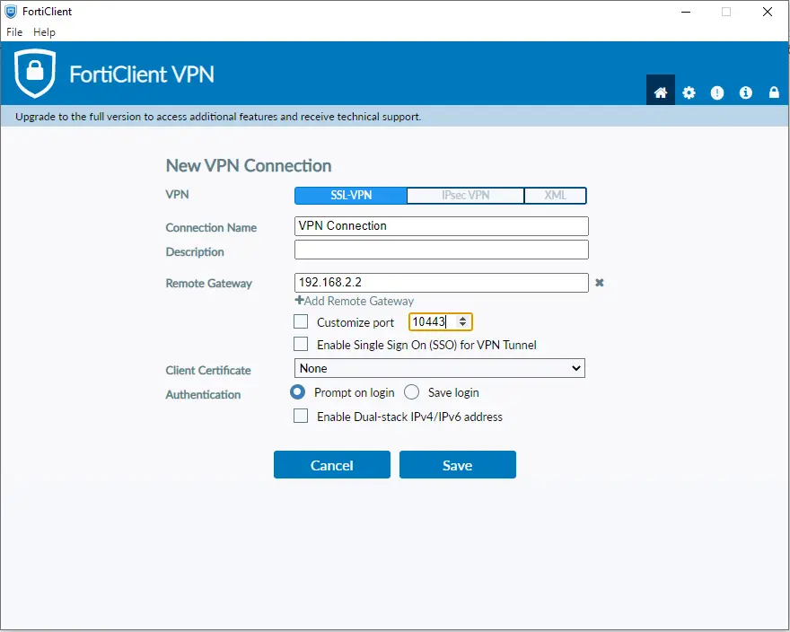 Configure new FortiClient VPN