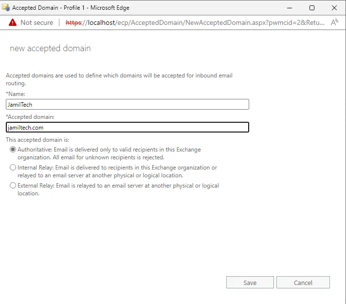 Configure new accepted domain in exchange