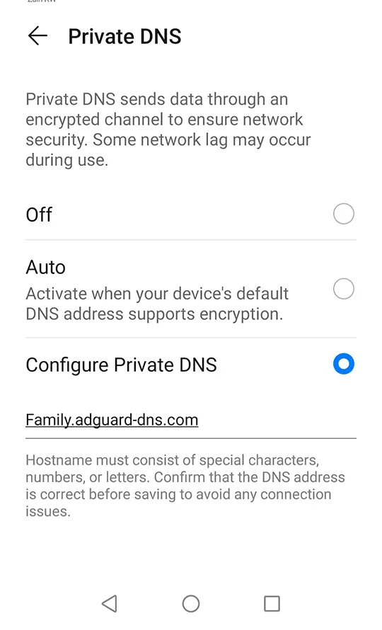 Configure private DNS android