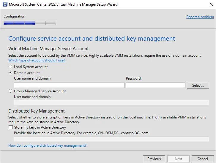 Configure service account SCVMM