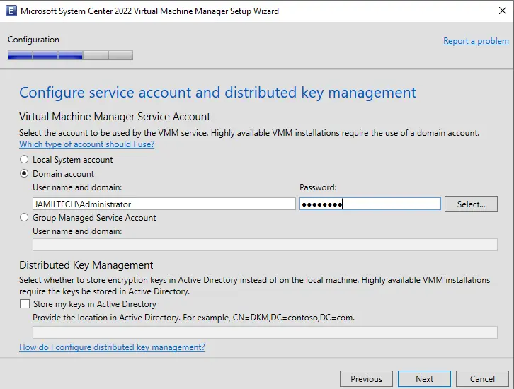 Configure service account system center