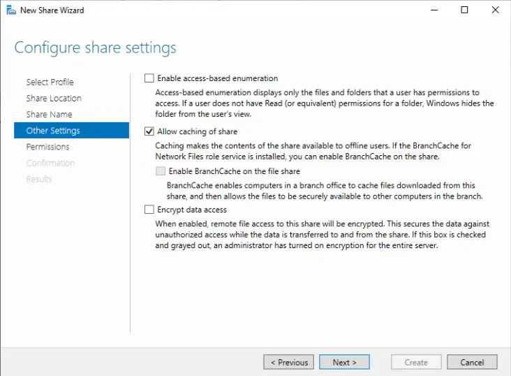 Configure share settings