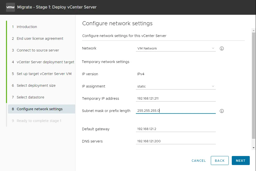 Configure temporary network settings