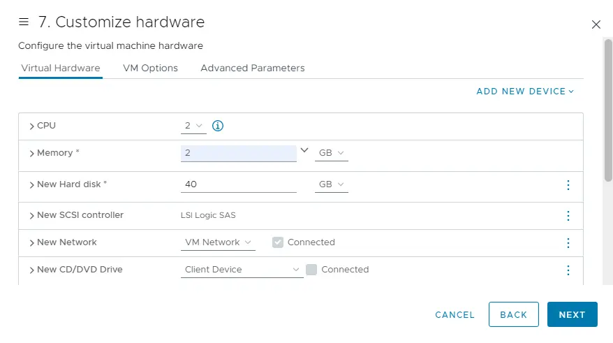 Configure the virtual machine hardware