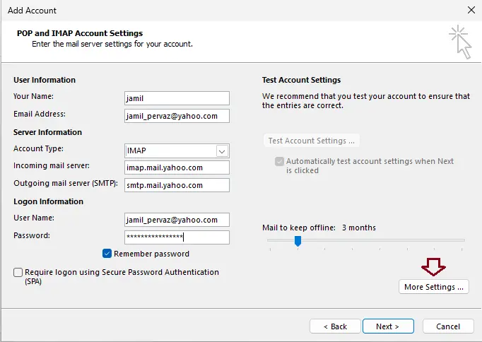 Configure yahoo main in outlook 2016