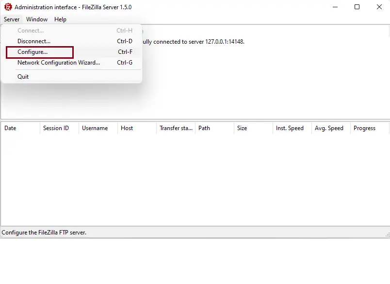 Configuring FileZilla FTP server