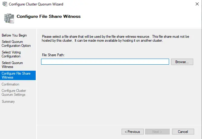 Configuring cluster quorum witness