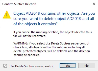 Confirm Subtree deletion